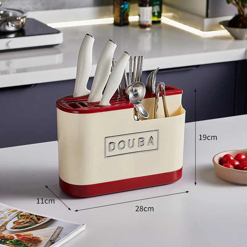Multifunctional Knife Block Holder Kitchen Counter Stand Storage Rack for Knives Cleaver Chopsticks Organizer for Home Peaceful Pleasures Health and Wellness A Cream