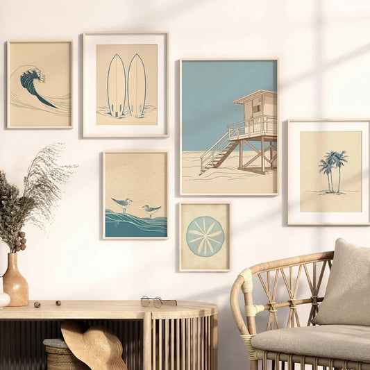Vintage Beach Sea & Surf Canvas Wall Art | Minimalist Print Canvas Wall Art Peaceful Pleasures Health and Wellness