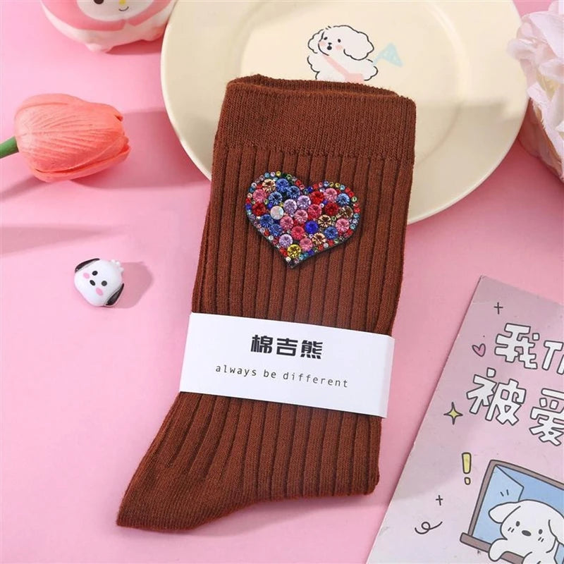 Diamond Heart-Shaped Decorative Socks, Fashionable Diamond Sparkling Women's Socks, Comfortable And Breathable Christmas Socks Peaceful Pleasures Health and Wellness Chocolate One Size