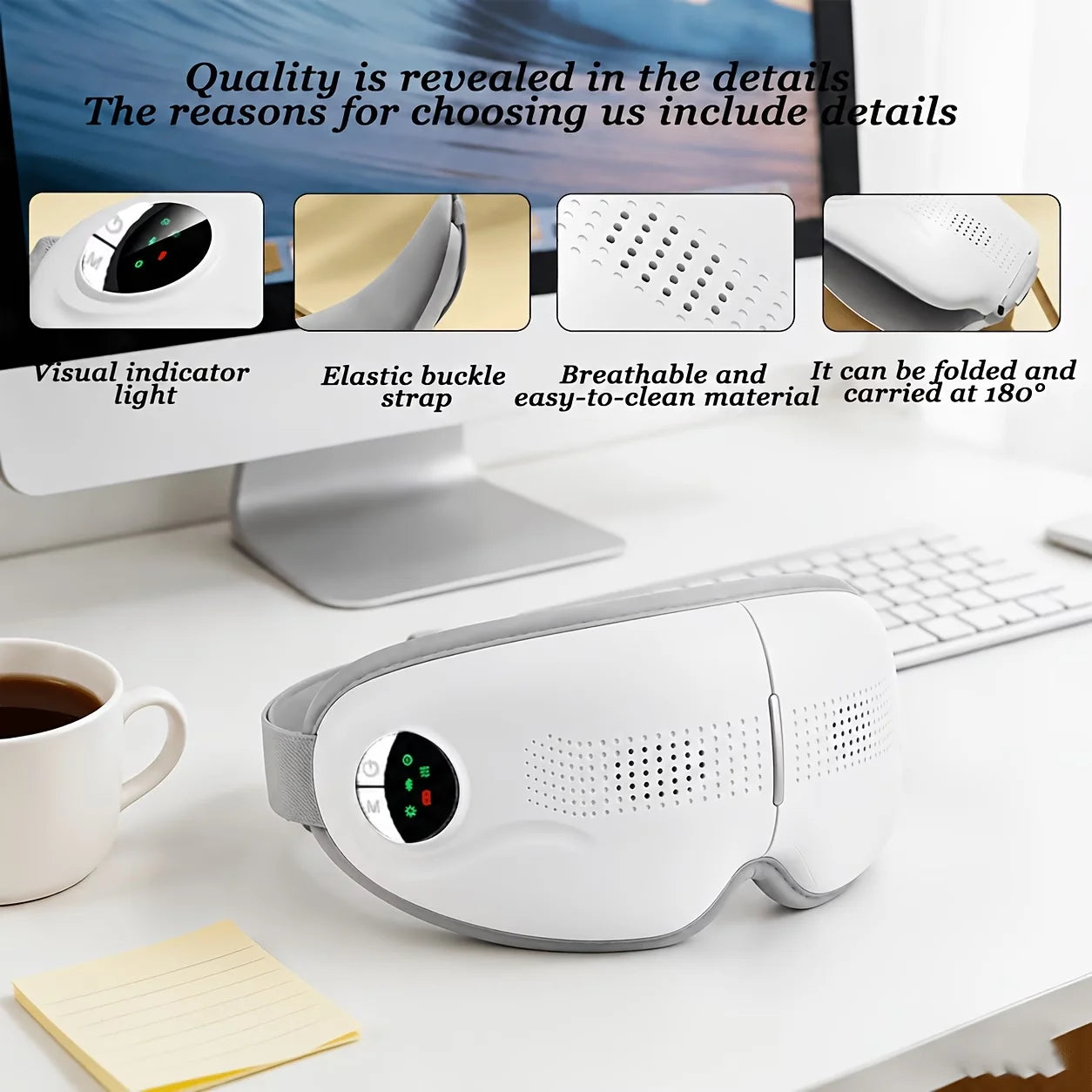 Eye Massager, Moisturizing Eye Mask, Vibrating Eye Massager, Eye Care Equipment High-Frequency Vibration, Three Main Modes, Simulates Human Massage Effects. Three Modes Can Be Freely Switched. Combining Traditional Acupoint P Peaceful Pleasures Health and Wellness WHITE