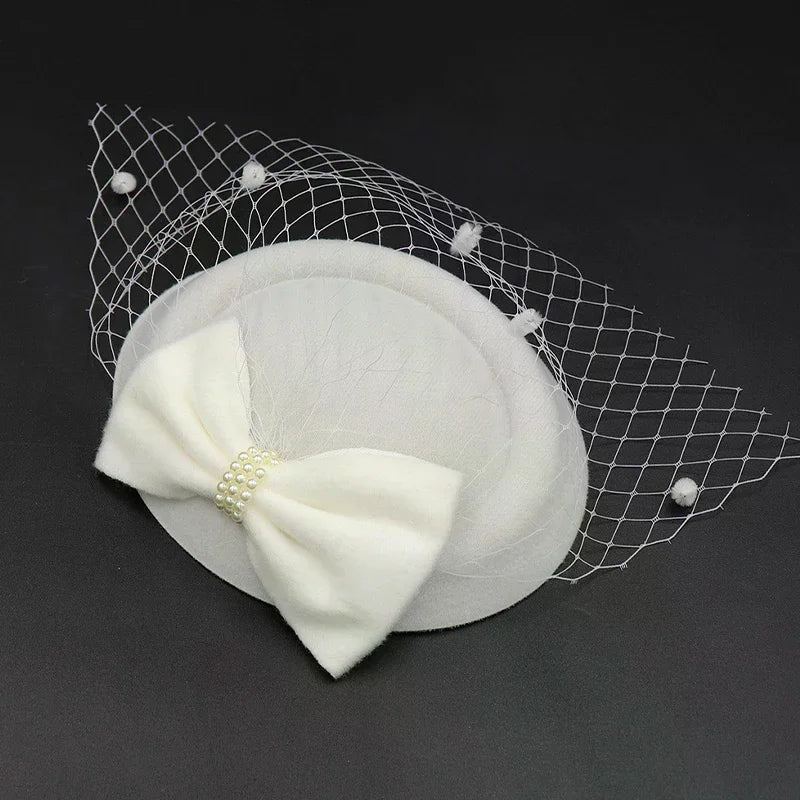 Black Mesh Pearl Bow Hair Clip – French Vintage Stewardess Hat