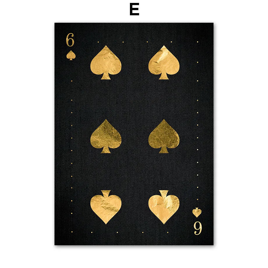 Golden Playing Cards Canvas Wall Art | Ace Spades Nordic Poster
