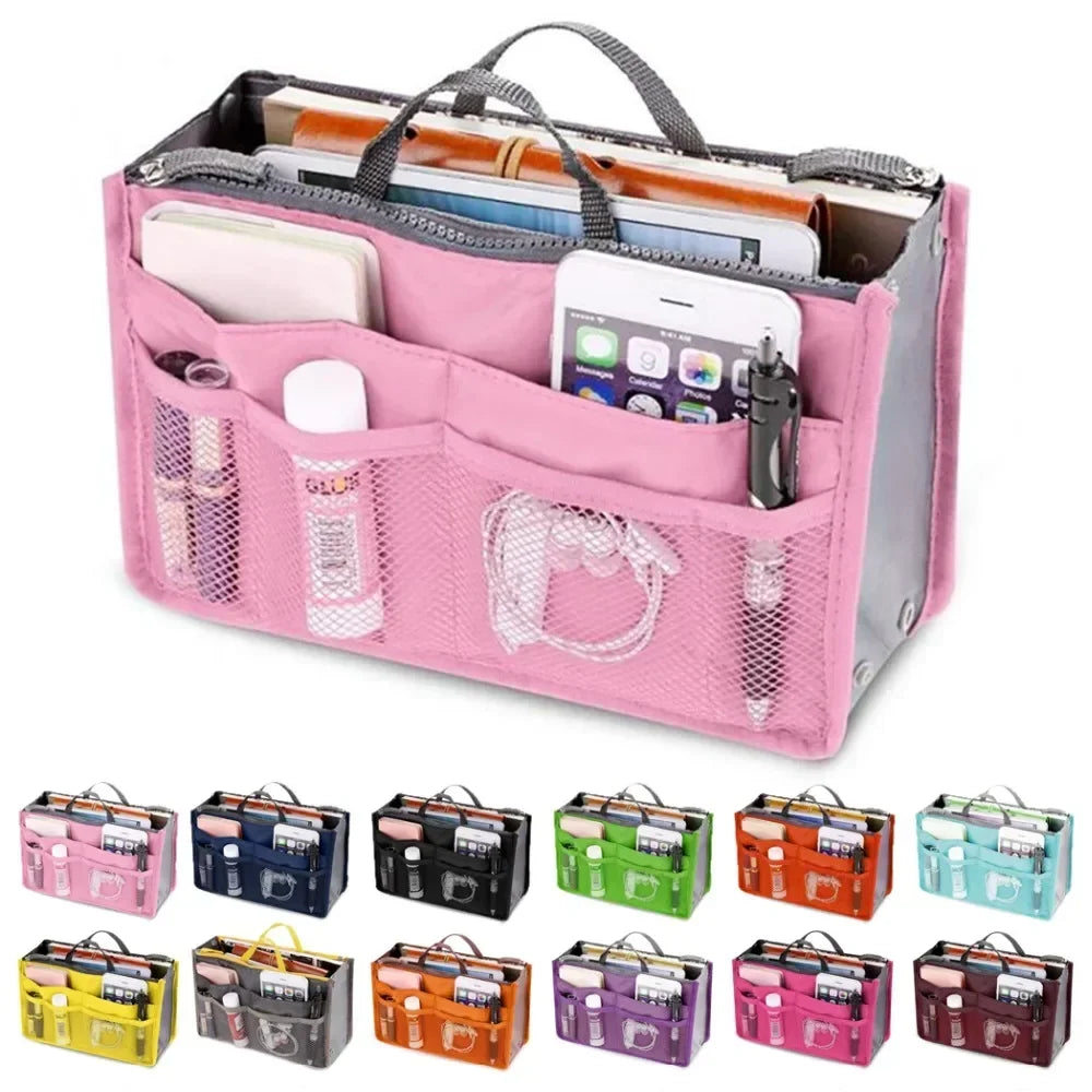Women Cosmetic Organizer Bag Nylon Travel Insert Organizer Handbag Foldable Large Capacity Insert Bag Liner Makeup Tote Peaceful Pleasures Health and Wellness