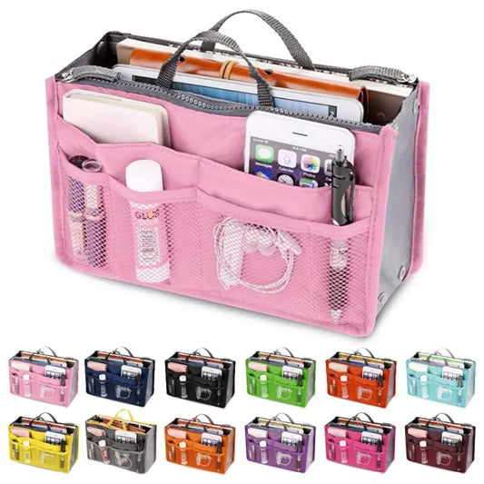 Women Cosmetic Organizer Bag Nylon Travel Insert Organizer Handbag Foldable Large Capacity Insert Bag Liner Makeup Tote Peaceful Pleasures Health and Wellness