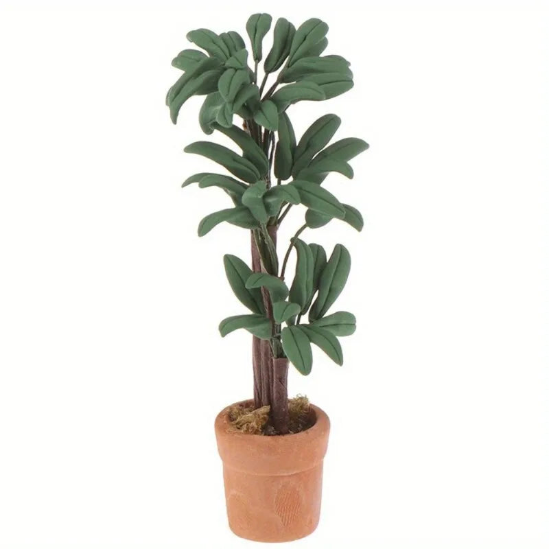 1:12 Dollhouse Miniature Potted Plant | Green Leaf Garden Decor