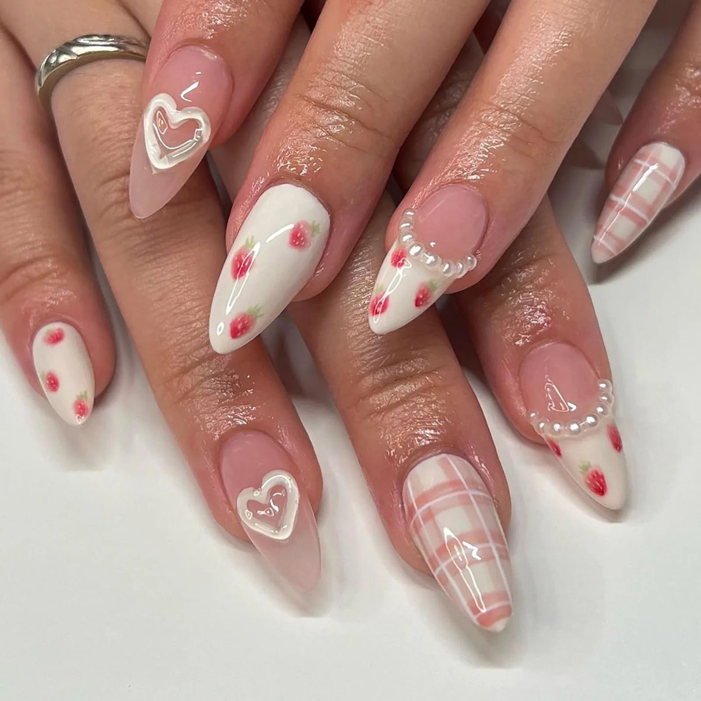 24pcs 3D Flower Press On Nails | Purple Aurora Almond Shape
