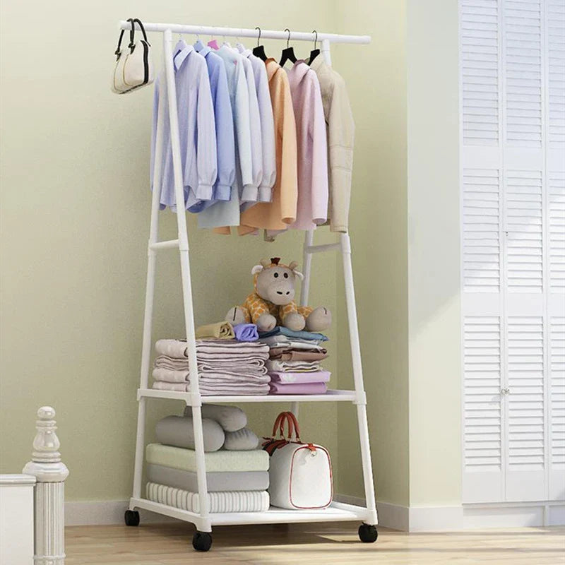 Floor Standing Double-Pole Clothes Rack | Foldable Garment Hanger