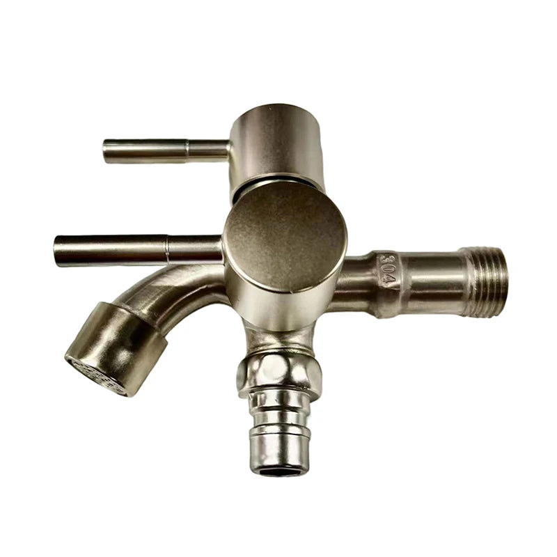 Multifunction Double-outlet Washing Machine Faucet 304 Stainless Steel Faucet One Into Two Out Outdoor Garden Sink Pool Faucet Peaceful Pleasures Health and Wellness A2