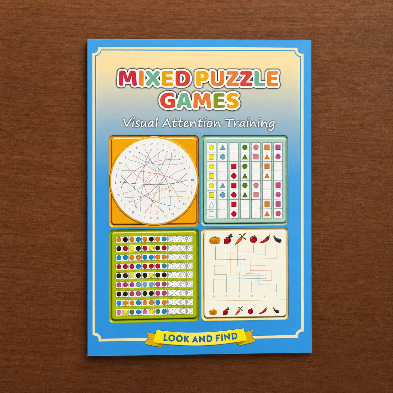 Mixed Puzzle Games Workbook 32 Pages Kids Visual Attention Training