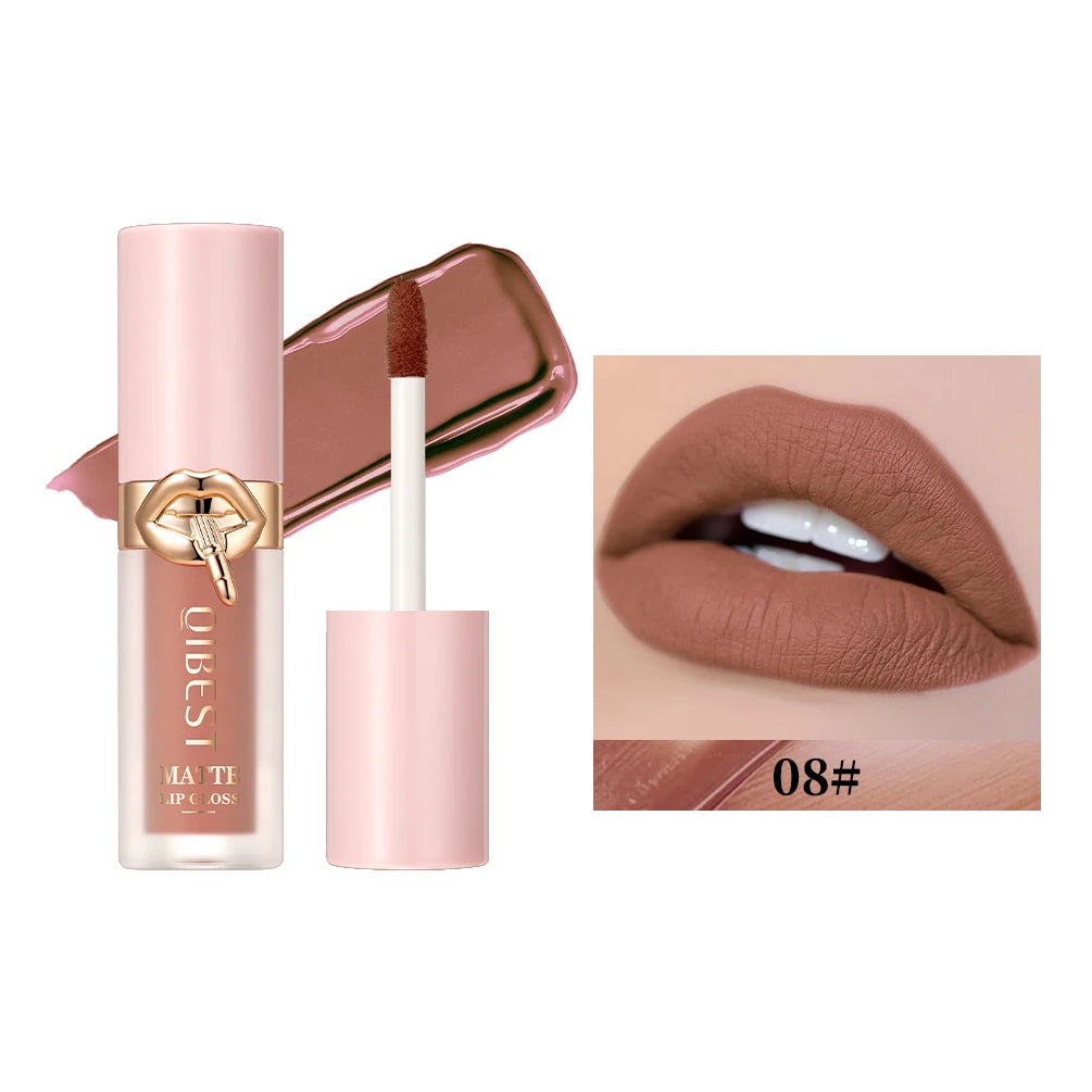 QIBEST Matte Liquid Lipstick Lasting Velvet Nude Lip Gloss Non-stick Cup Waterproof Purple Red Lip Glaze Tint Cosmetic For Women Peaceful Pleasures Health and Wellness 08