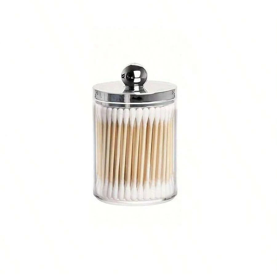 Acrylic Round Q-tip Holder & Cotton Ball Dispenser – Bathroom Organizer Jars (1, 2, or 3 Pcs)