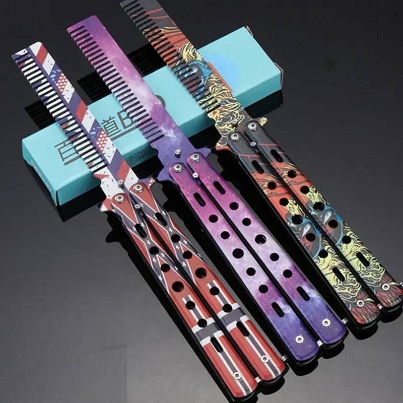 1PCS Foldable Comb Stainless Steel Butterfly Knife Comb Beard Moustache Brushe Salon Hairdressing Styling Tool Peaceful Pleasures Health and Wellness
