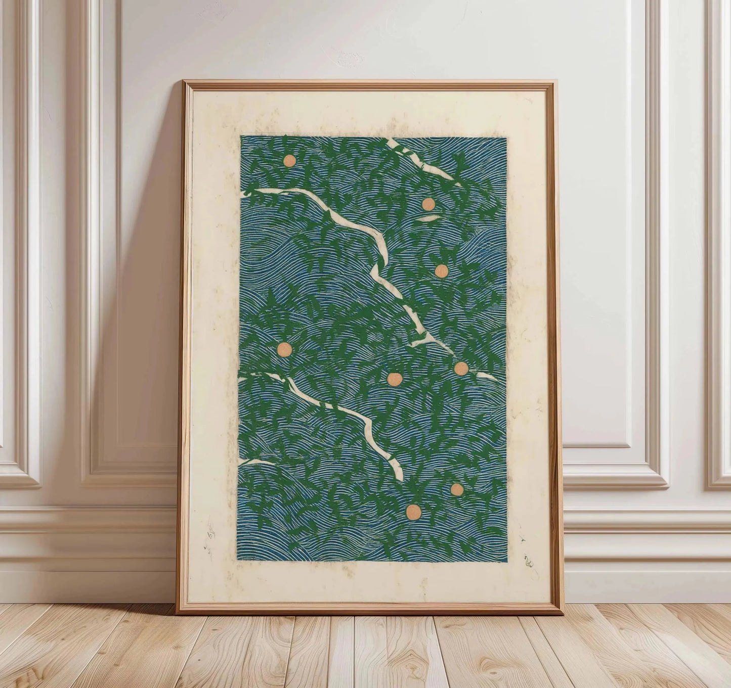 Fox Art Print, Japanese Style Animal Poster, Minimalist Nature Wall Art, Modern Woodland Illustration, Rustic Green Home Deco Peaceful Pleasures Health and Wellness ZLH10066 40x50cm
