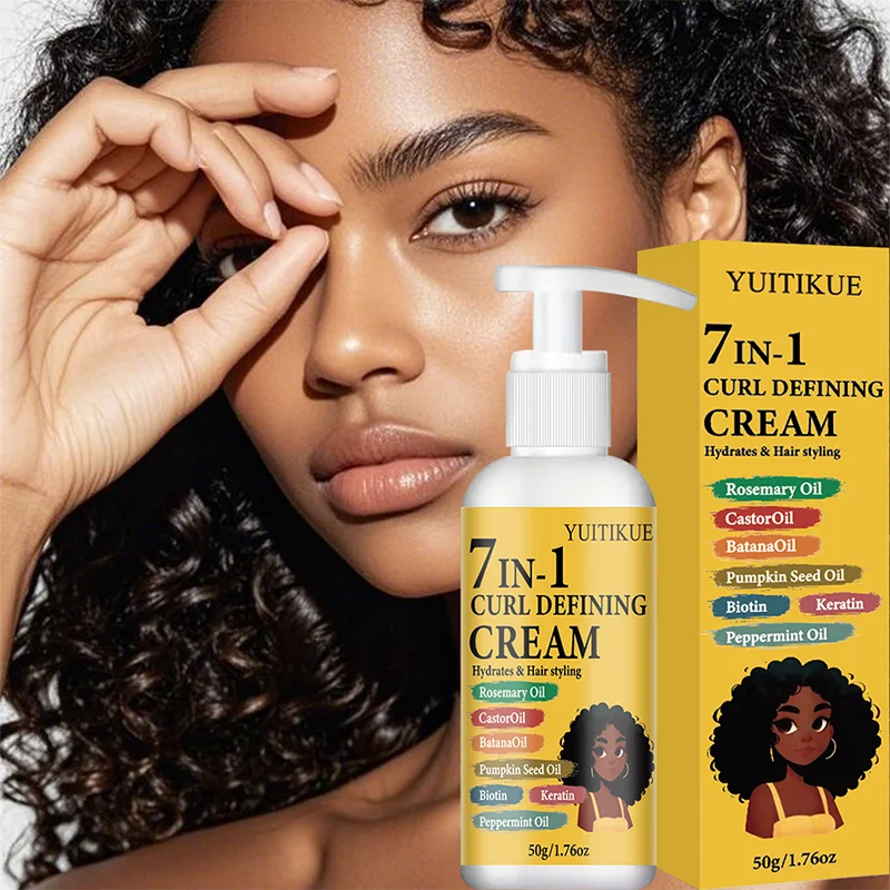YUITIKUE 7-in-1 Curl Defining Cream with Rosemary Oil Castor Oil Hydrating Hair Styling Cream for Curly Hair 50g Peaceful Pleasures Health and Wellness