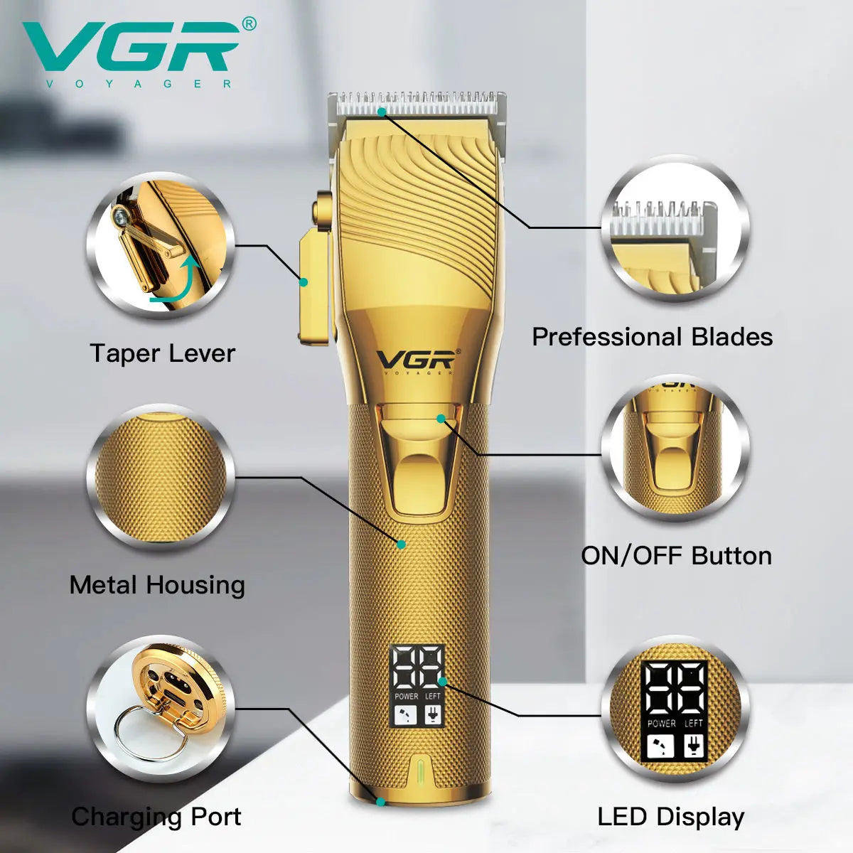 VGR 280 Electric Hair Trimmer Cordless Professional Rechargeable Golden Best Barber Hair Clipper for Men Peaceful Pleasures Health and Wellness