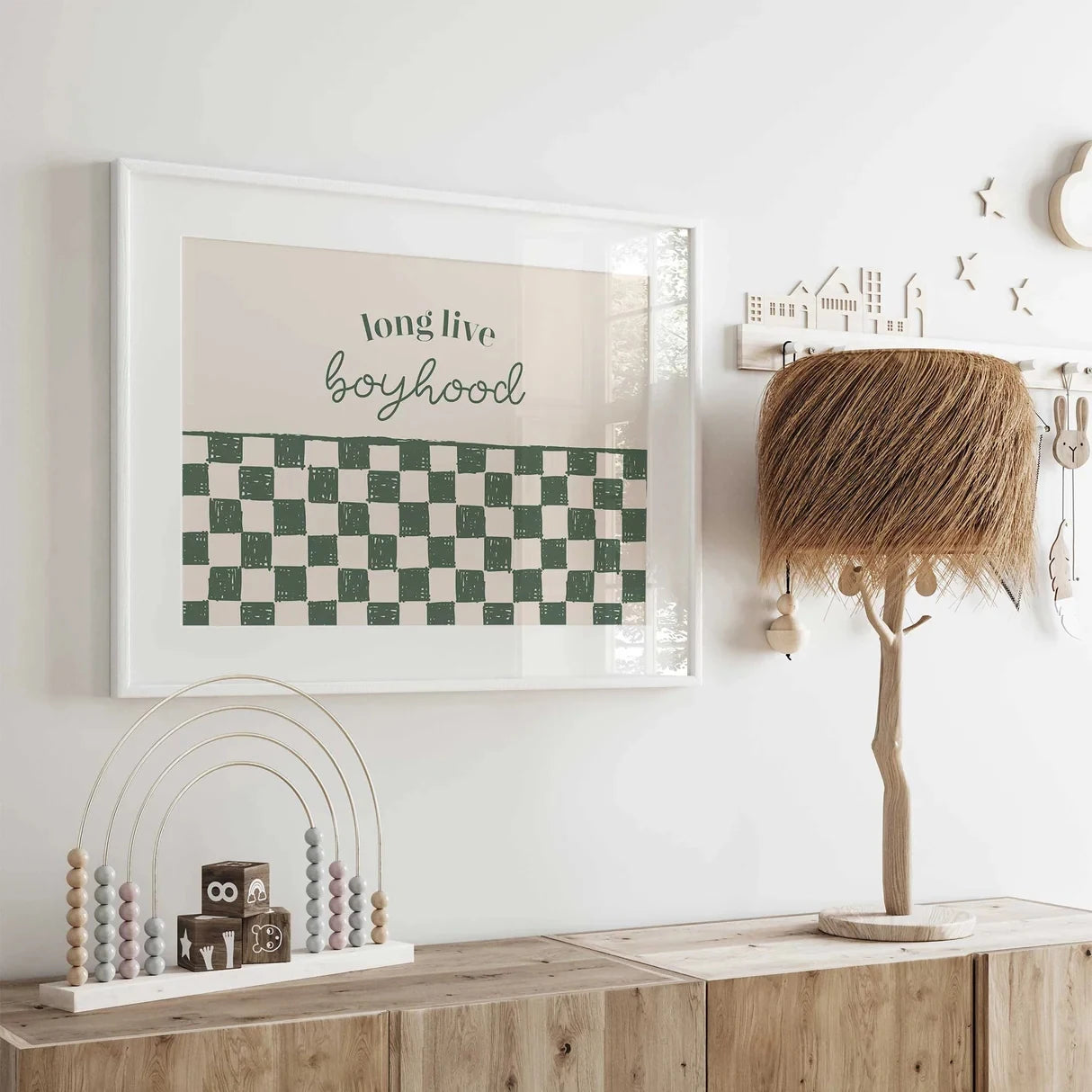 Modern Long Live Boyhood Print – Green Checkered Wall ArtWall Art Print Canvas Painting Poster Picture For Kids Room Home Decor Peaceful Pleasures Health and Wellness