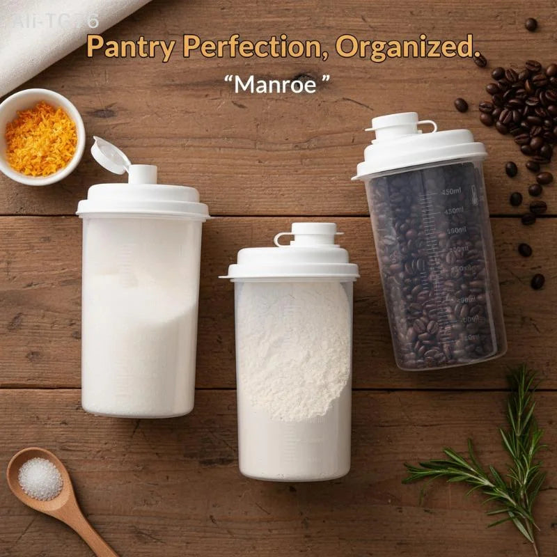 3-Pack 450ml Sealed Storage Jars with Measurement Scale