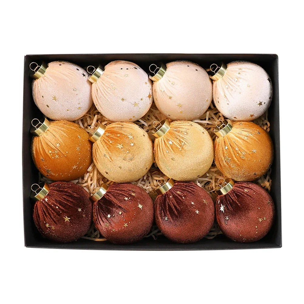 Velvet Curly Christmas Ball Ornaments | 12-Piece Set, 8cm