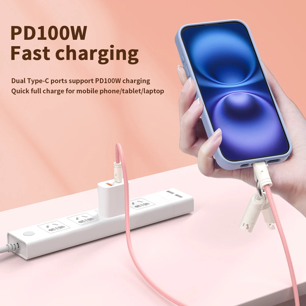 2-in-1 Phone Lanyard & 100W USB-C Fast Charging Cable 1.2M