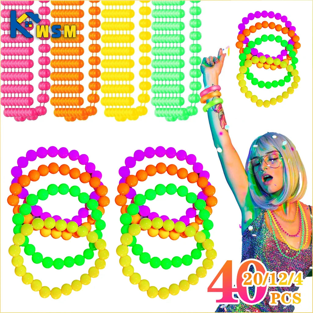 Neon Glow Bead Necklace & Bracelet Set – 4–40 PCS UV Party