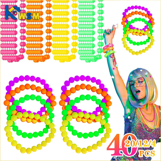 Neon Glow Bead Necklace & Bracelet Set – 4–40 PCS UV Party Party Costume Jewellery Oasis Select