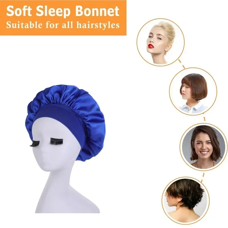Women's Satin Solid Wide-brimmed Sleeping Hat Night Sleep Cap Hair Care Bonnet Nightcap for Women Men Unisex Cap Bonnet De Nuit Peaceful Pleasures Health and Wellness