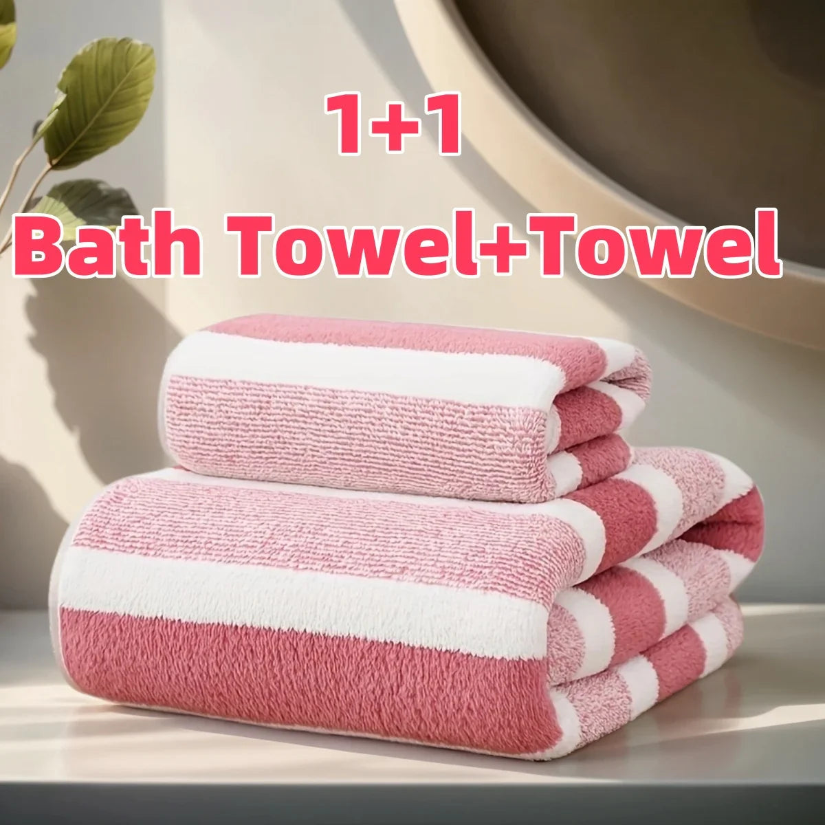 2-Pack Quick-Dry Striped Bath & Hand Towel Set | Soft & Absorbent
