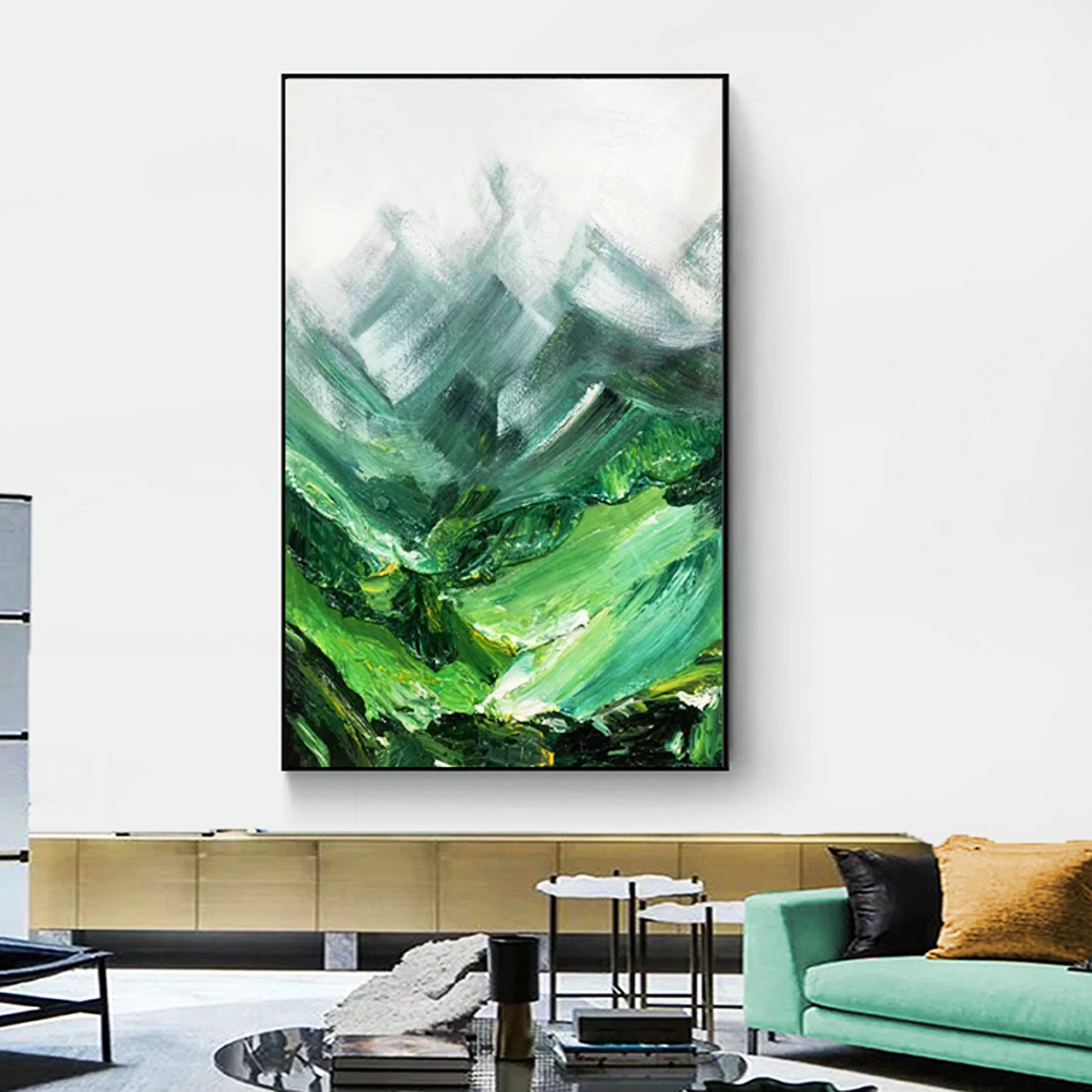 Abstract Canvas Acrylic Oil Painting Wall Art Mural Modern Creative Black White Gray Blue Brown Orange Green Golden Mountain Peaceful Pleasures Health and Wellness