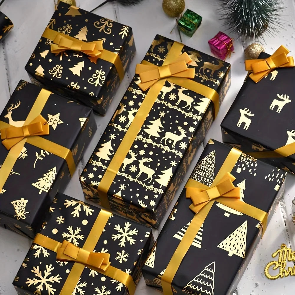 Christmas Foil Wrapping Paper Gold & Black 50x70cm