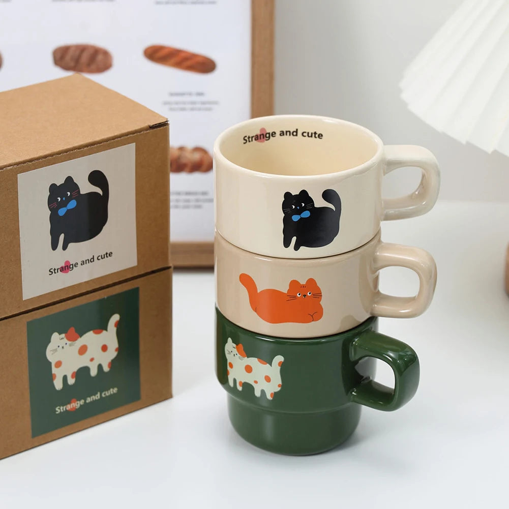 High-end Japanese Stacking Water Cup Coffee Mug Cute Milk Ceramic Cup Lovers Friend Cartoon Water Drinking Glass(Without spoon) Peaceful Pleasures Health and Wellness