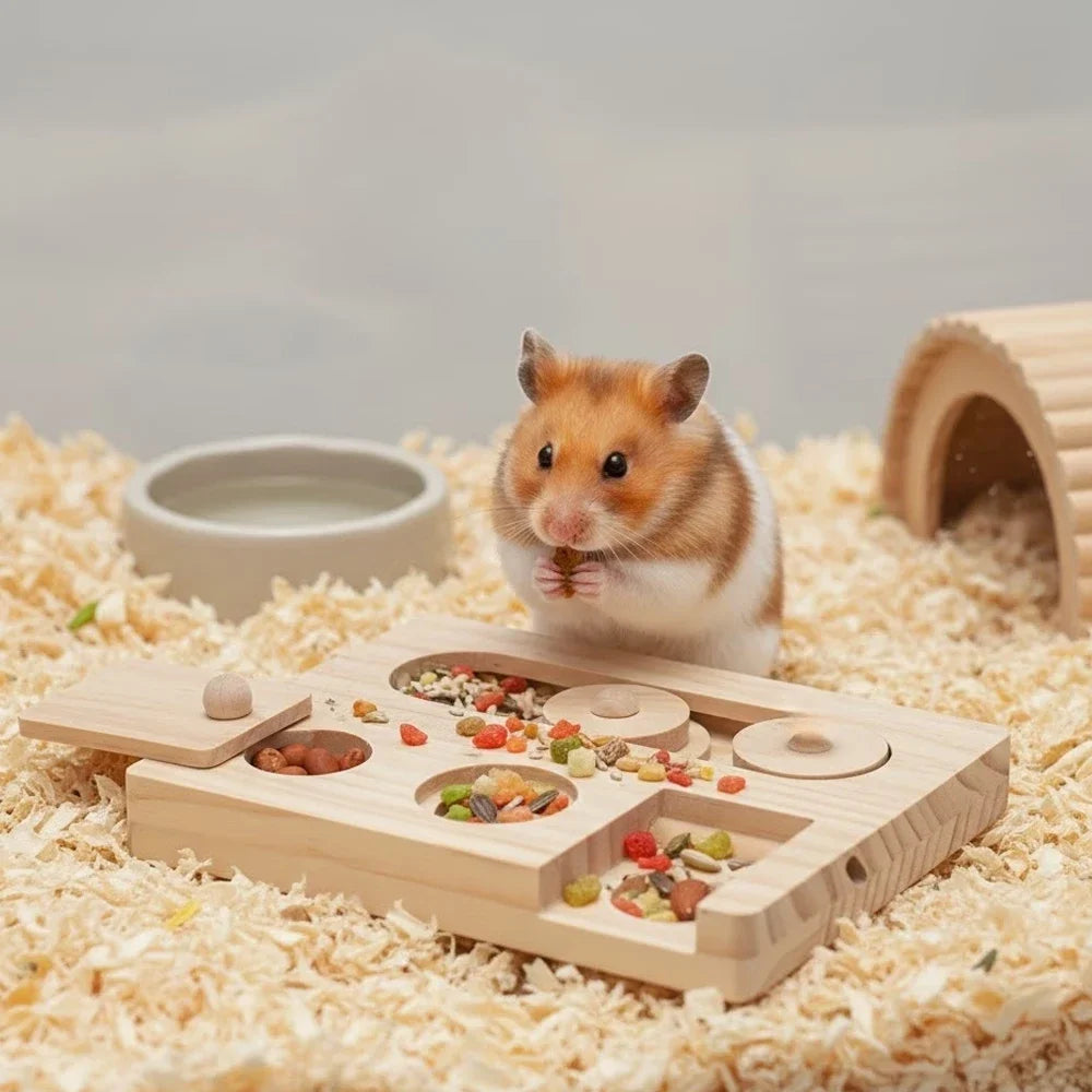 6-in-1 Wooden Foraging Toy for Guinea Pigs & Small Pets Small Animal Foraging Toy Peaceful Pleasures Health and Wellness
