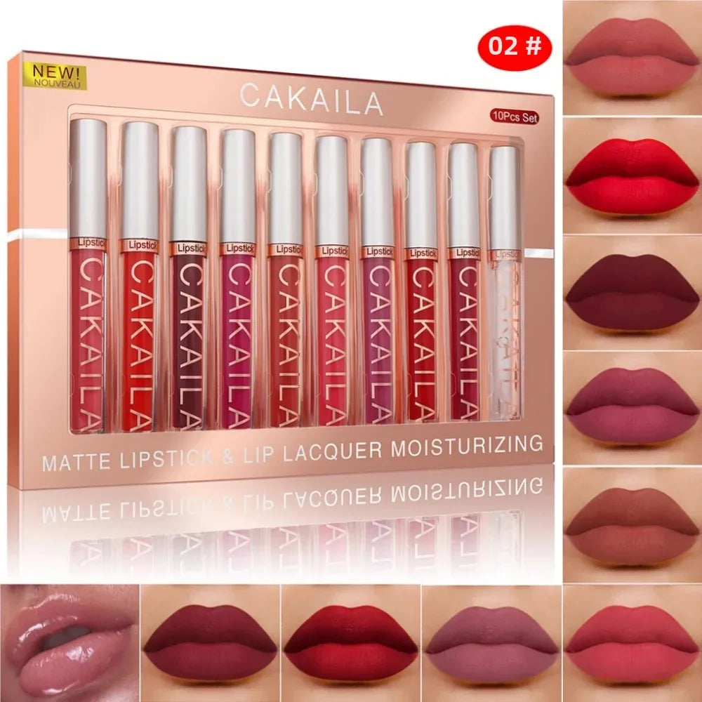 CAKAILA 10-Piece Matte Liquid Lipstick Set – Waterproof & Long-Last