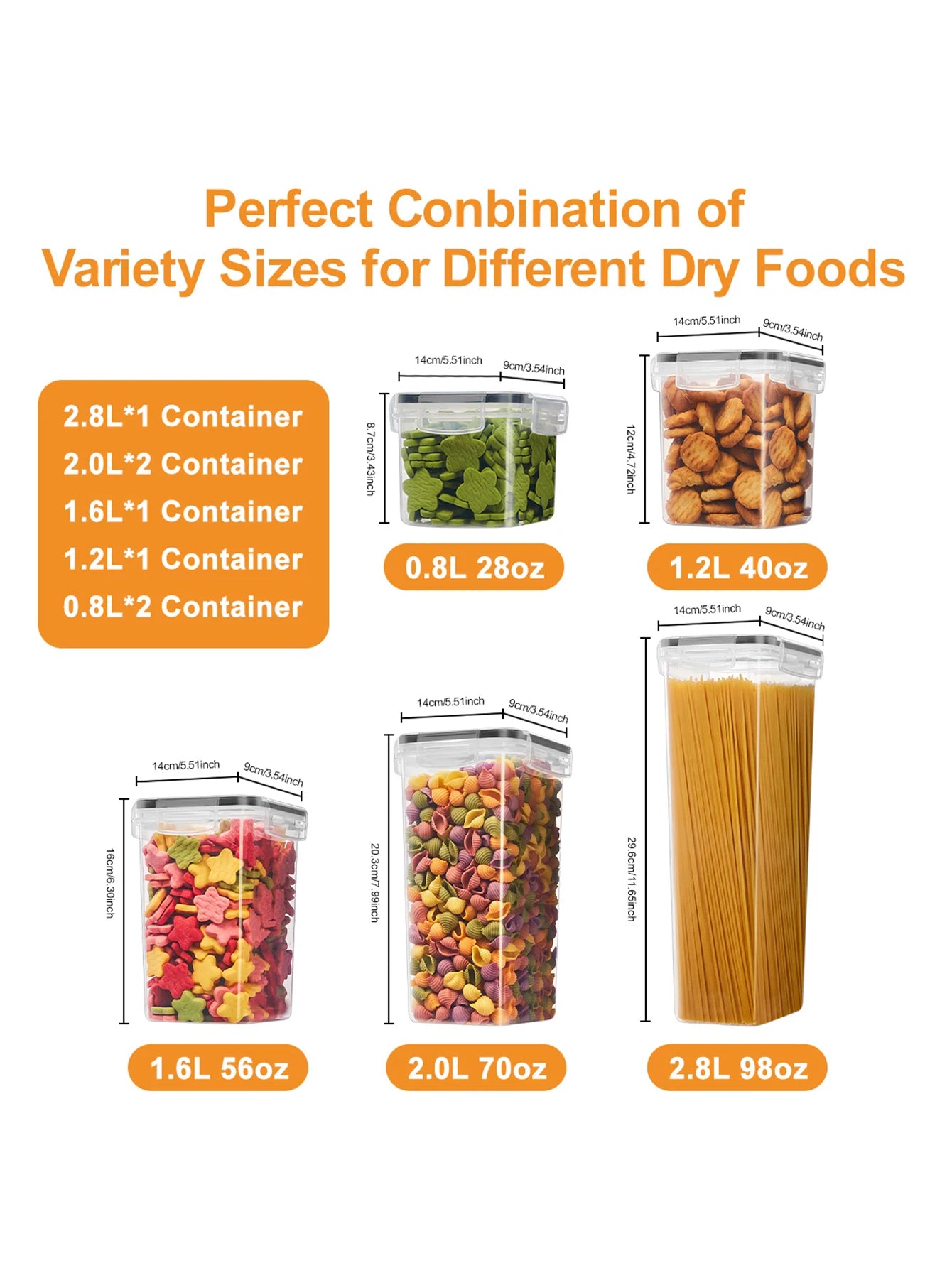 14pcs Airtight Pasta & Dry Food Storage Containers with Lids Kitchen Storage Peaceful Pleasures Health and Wellness