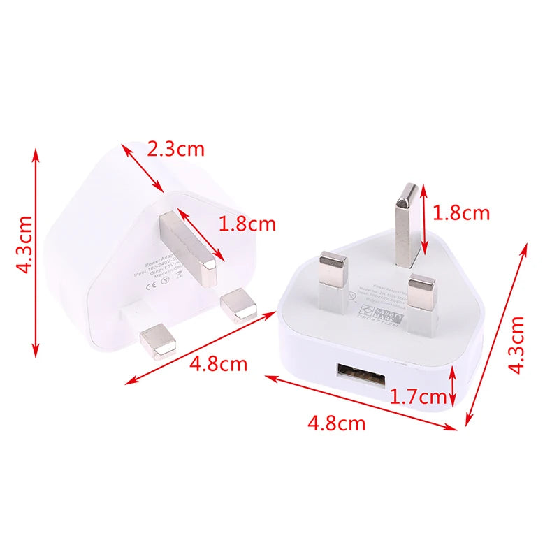 Dual Port USB Wall Charger 5V/2.1A UK 3 Pin Plug Adapter