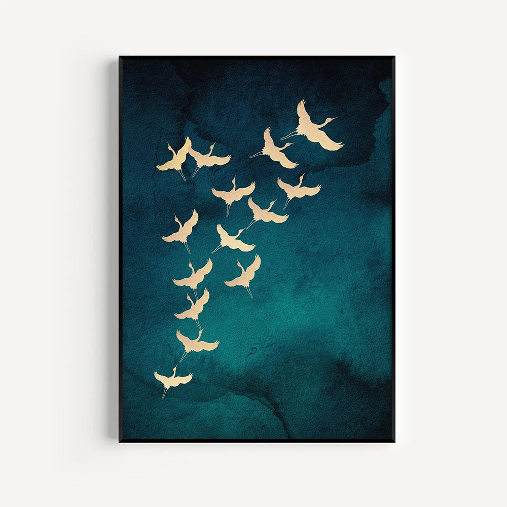 Sage Green Gold Japandi Art Print Flying Birds Wall Art Abstract Sun Art Living Room Decor Japanese Wall Art Bedroom Decor Gift Peaceful Pleasures Health and Wellness