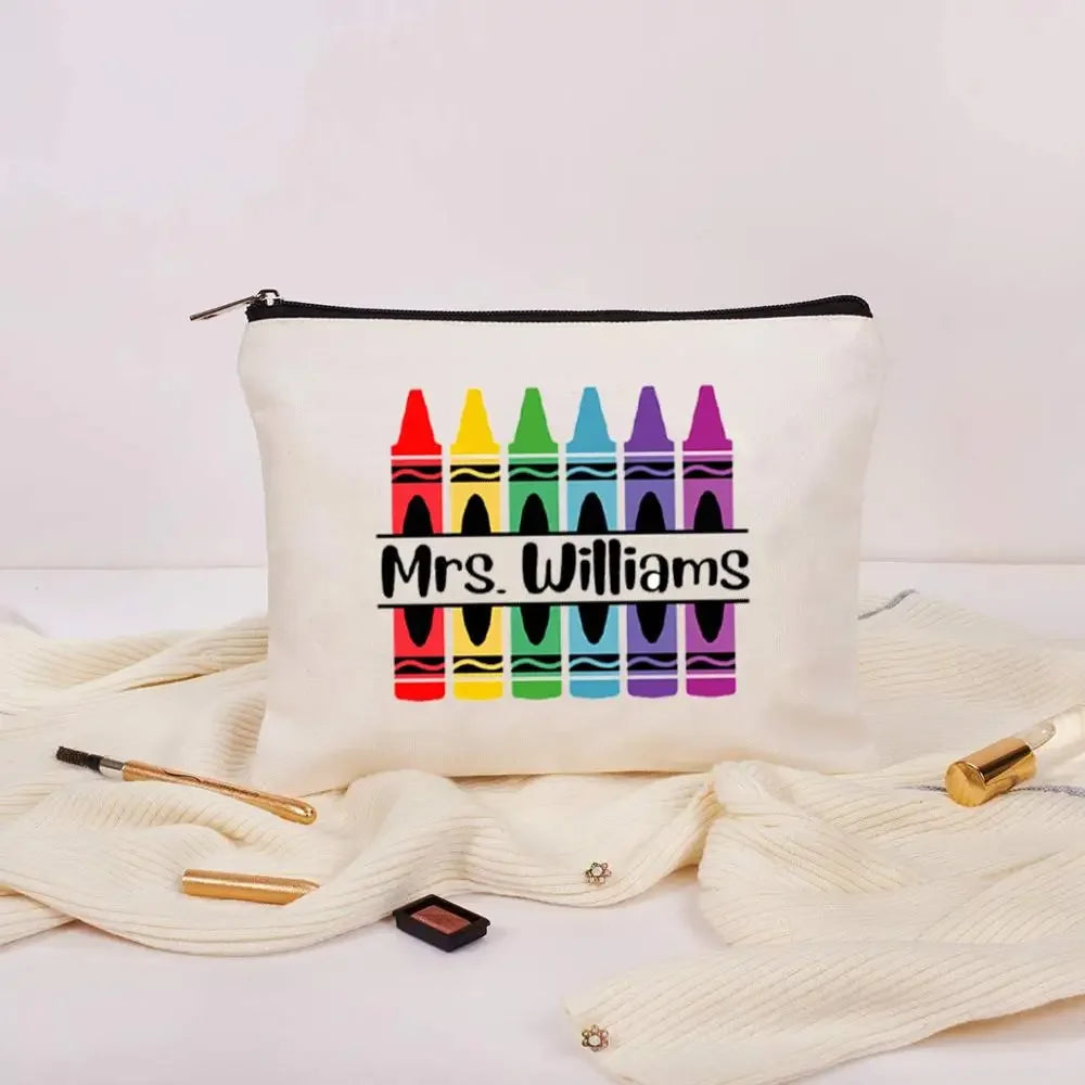 Personalized Teacher Name Mirror Cosmetic & Pencil Bag Gift Personalized Gift Bag Peaceful Pleasures Health and Wellness