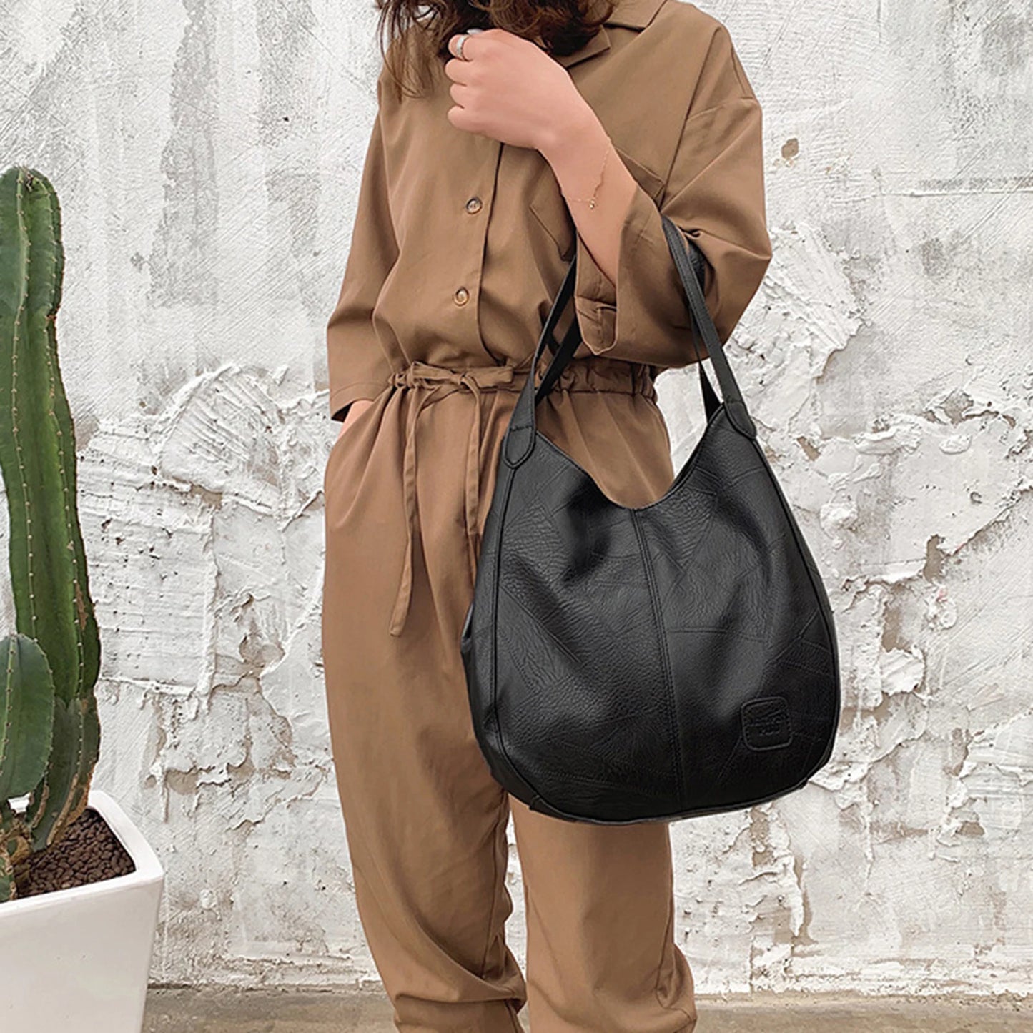 Women Casual Tote Bags Satchel Handbags Retro Large Capacity PU Leather Shoulder Bag for Casual School and Work Use Peaceful Pleasures Health and Wellness