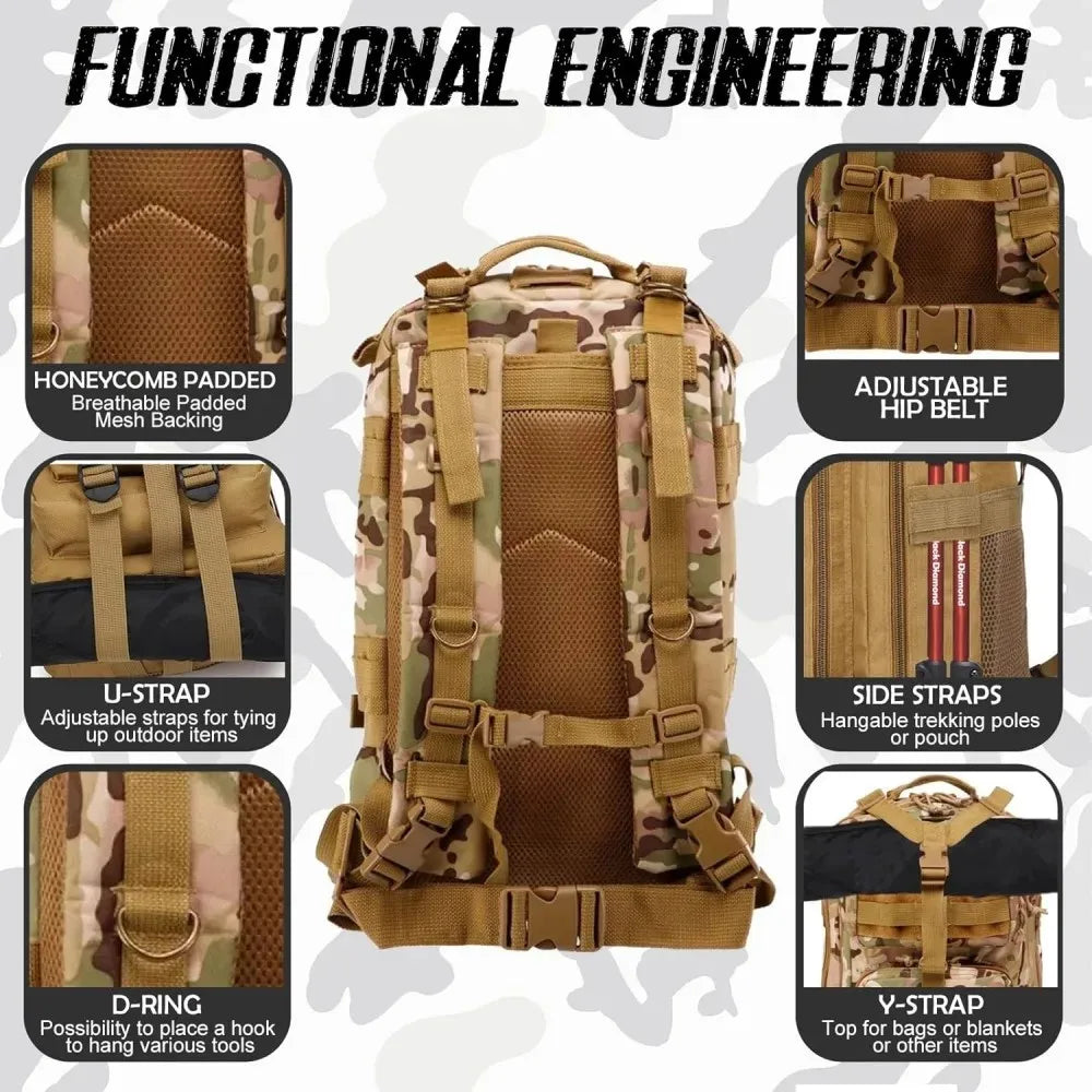 30L Large Duffle Bag, Outdoor Camouflage Backpack for Hiking Camping Travel Fishing Gym Peaceful Pleasures Health and Wellness