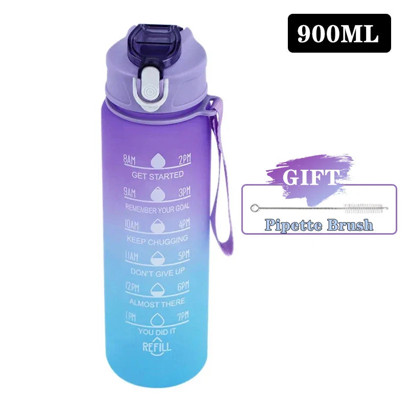 900ml BPA-Free Gradient Sports Water Bottle with Straw & Time Scale