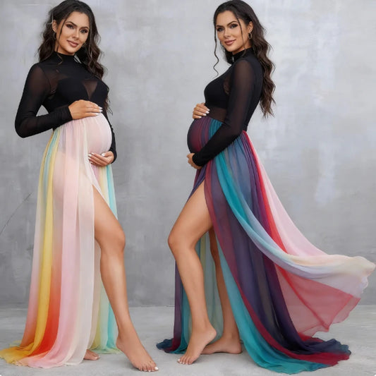 Photoshoot-Ready Sheer Mesh Maternity Bodysuit - Mock Neck, Elegant Design, Photography Outfit for Pregnant Women Peaceful Pleasures Health and Wellness