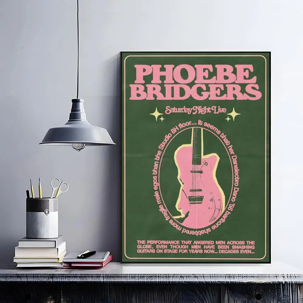 Phoebe Bridgers Poster – HD Waterproof Self-Adhesive Wall Art Music Wall Poster Peaceful Pleasures Health and Wellness Black10 30X40cmNoframe