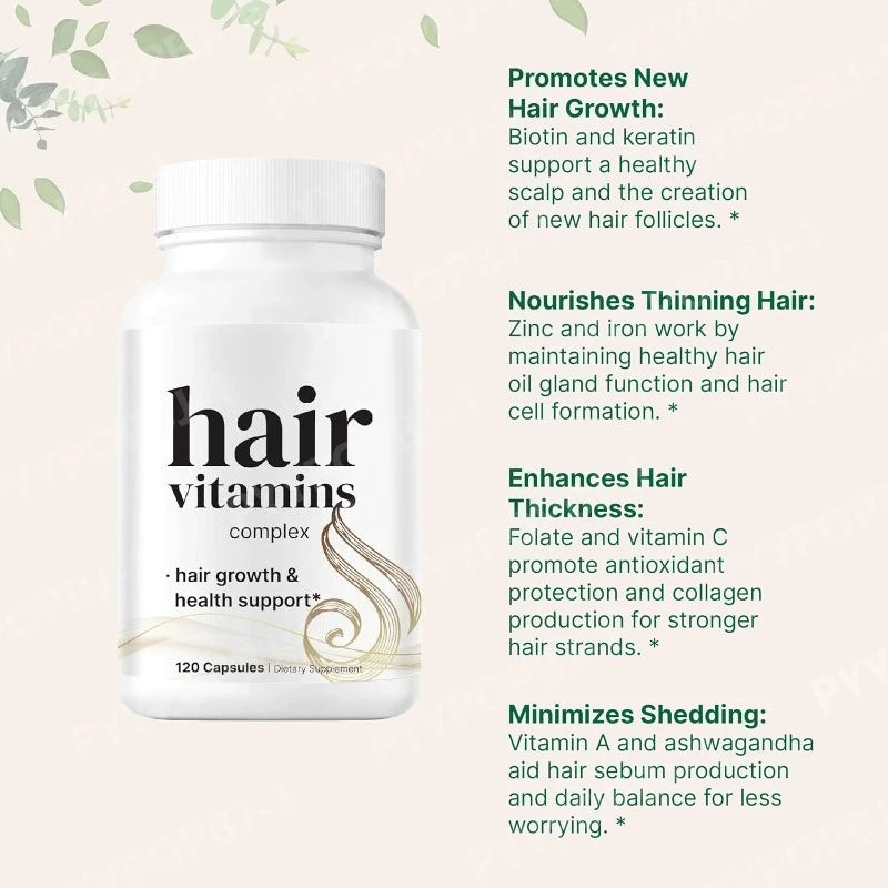 Hair Growth Vitamins 120 Caps | 14-in-1 Biotin Collagen Formula