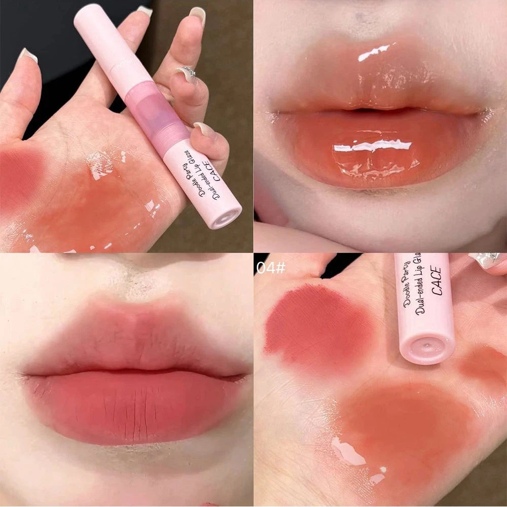 Double-Headed Lip Gloss | Matte Velvet & Mirror Finish, 4 Colors