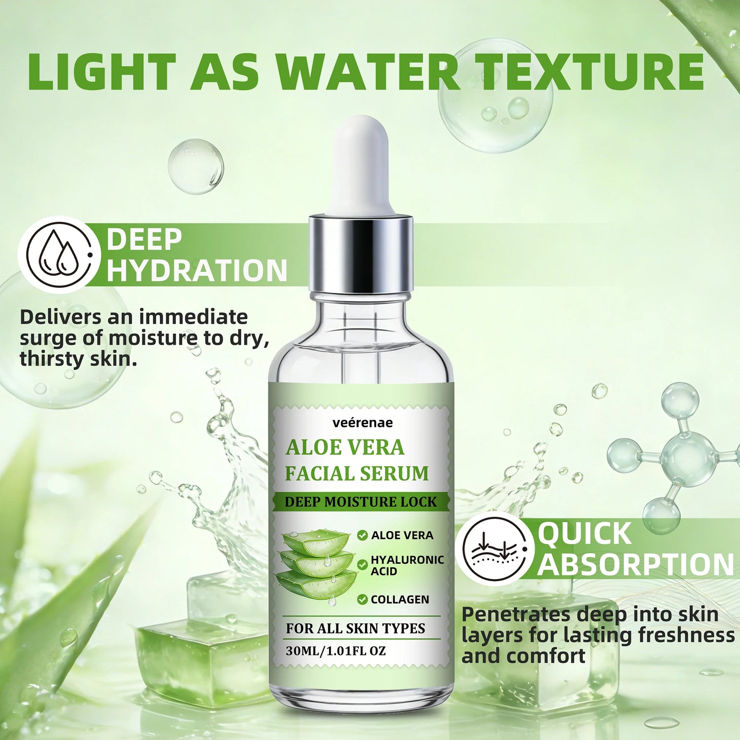 veérenae Aloe Vera Facial Serum – Oil-Free Hydrating Serum
