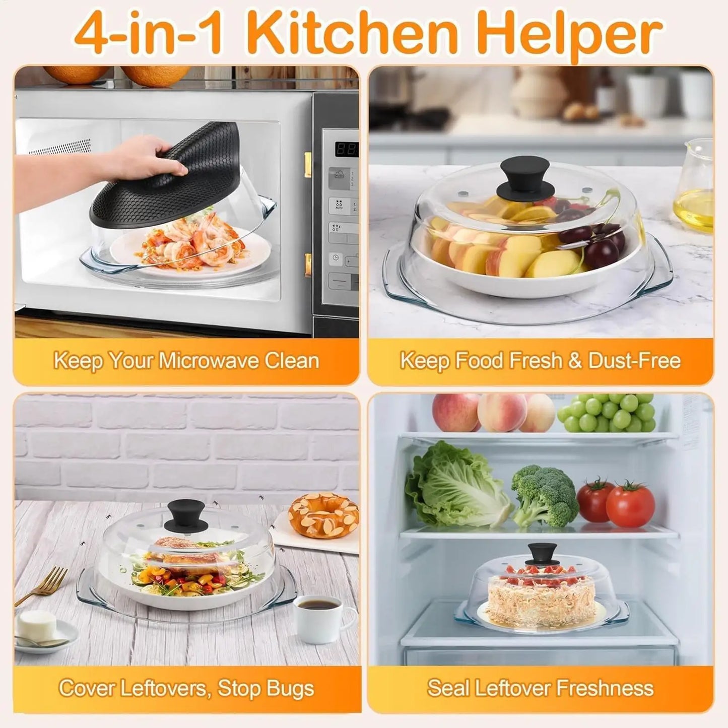 Glass Microwave Cover for Food Clear Heating Reusable Lid with Silicone Handle Microwave Splatter Cover Glass for Oven Bowls Peaceful Pleasures Health and Wellness
