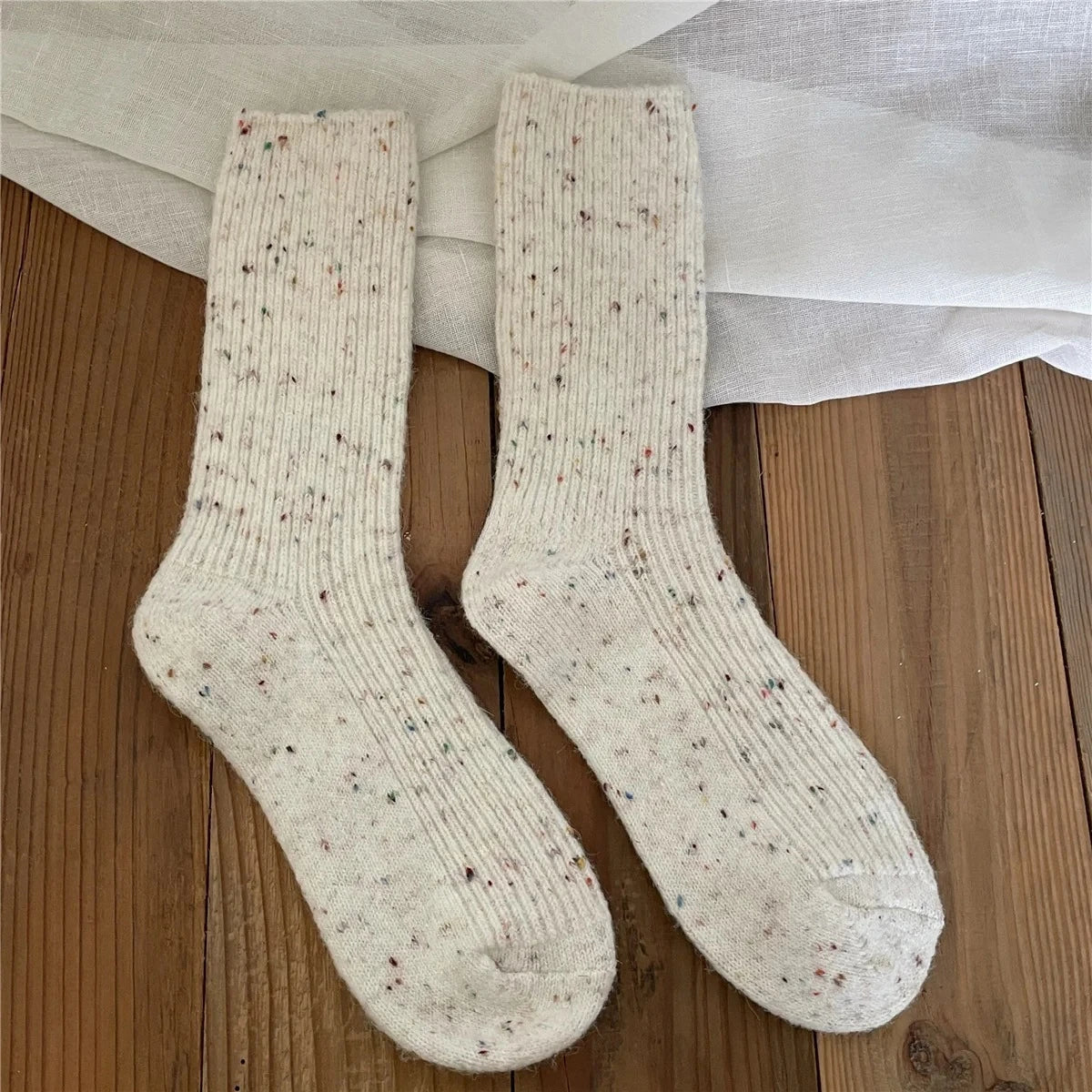 Thick Dotted Wool Socks for Autumn Winter Solid Color Japanese Mid Tube Pile Socks Cashmere Confinement Socks Thick and Sturdy Peaceful Pleasures Health and Wellness