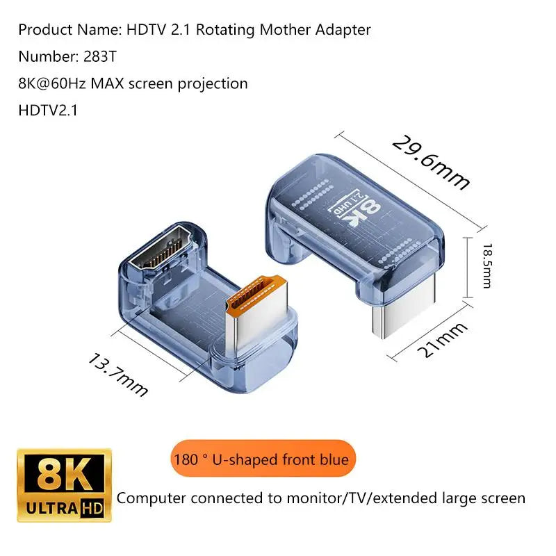 HDMI 2.1 Male to Female Adapter 8K@60Hz – 90/270/360° Angle