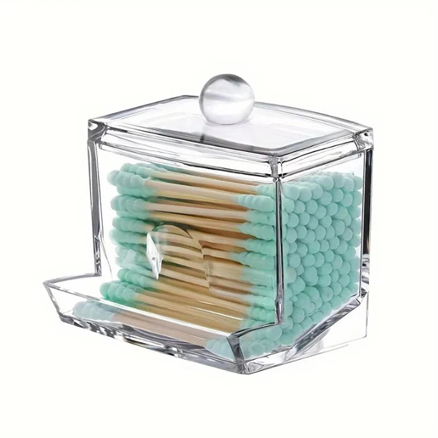 Clear Q-tip Holder & Cotton Ball Dispenser – 10oz Apothecary Jar Bathroom Organizer