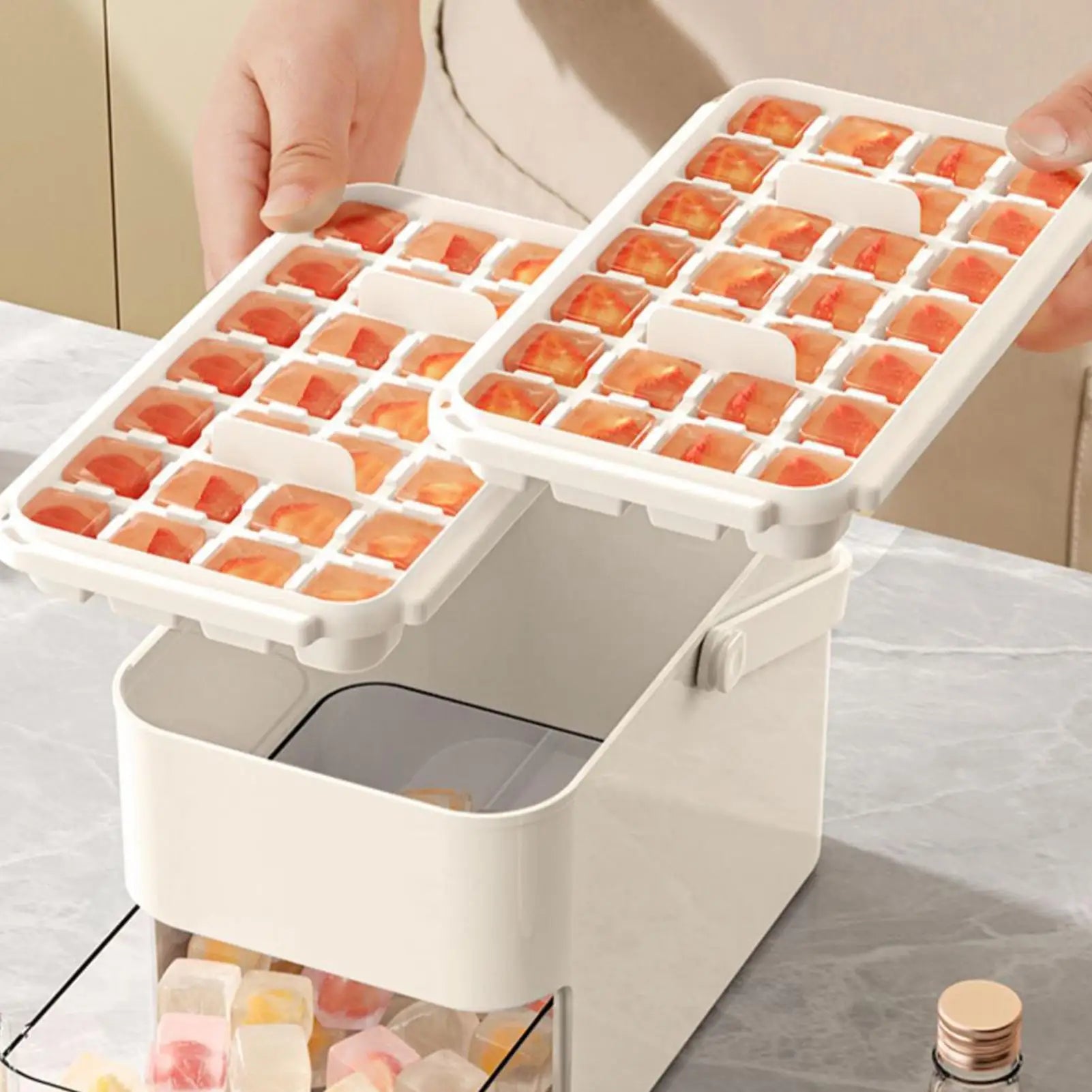 56-Cavity Double Layer Ice Tray Reusable with Press Lid and Storage Box for Whiskey Cocktails Coffee, RV Camping Picnics Peaceful Pleasures Health and Wellness