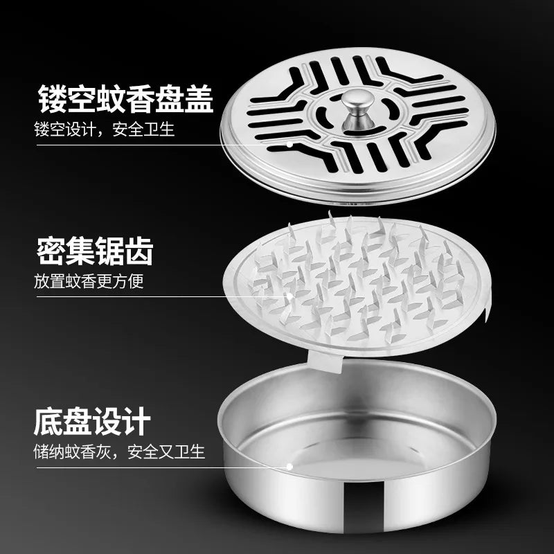 1/2pc Stainless Steel Mosquito Coils Holder round Tray with Cover Easy to Clean Anti-Mosquito Supplies for Outdoor Picnic Travel Peaceful Pleasures Health and Wellness
